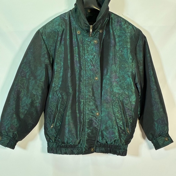 Vintage London Fog Metallic Floral Patterned Jacket Coat Removable Puffer Layer - Picture 4 of 16